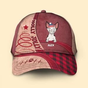 Personalized Holly Jolly Cat Noel Custom Name Christmas Gift Cap Printed HTHKVH231040