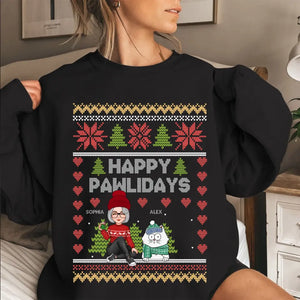 Personalized Happy Pawlidays Cat Mom Cat Xmas Christmas Gift Sweatshirt Printed LVA231042