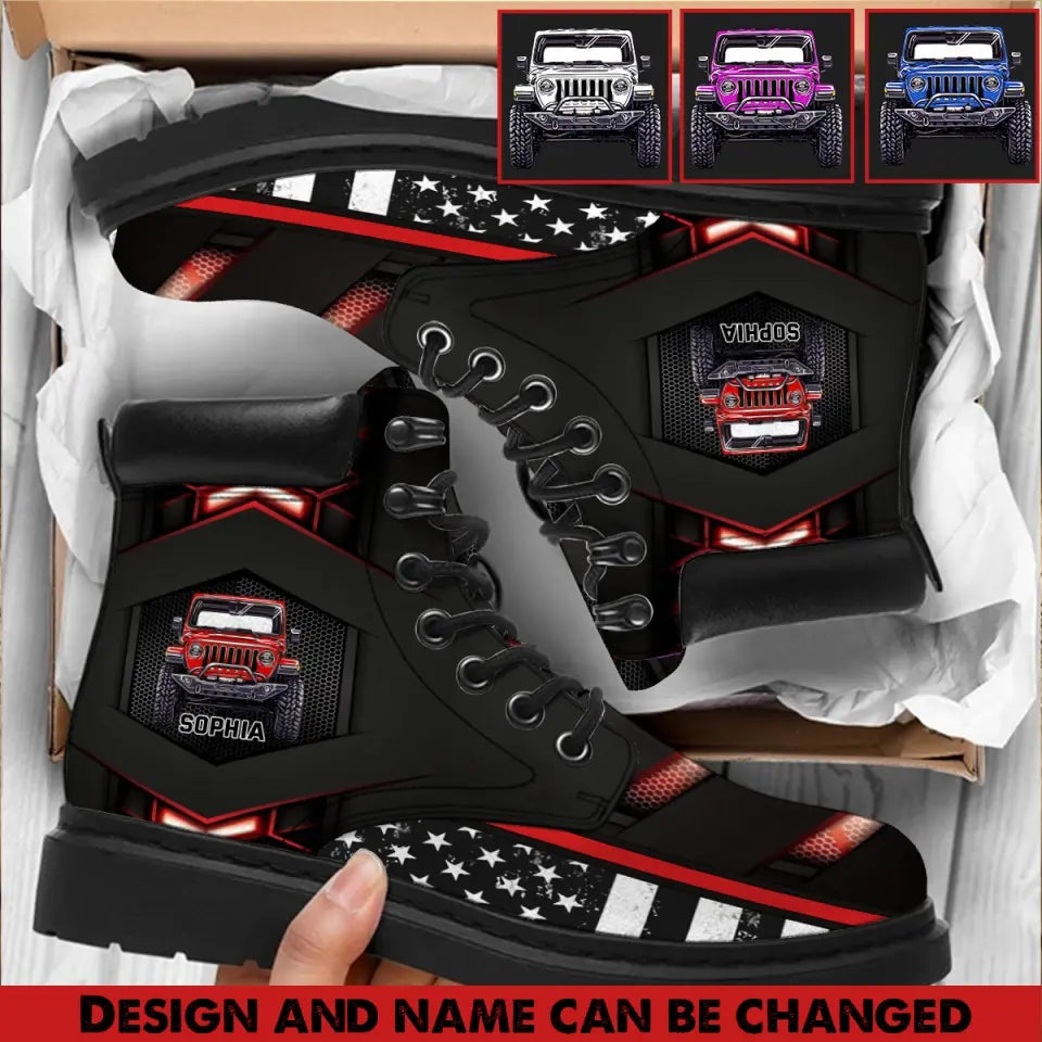 Personalized Jeep Color & Custom Name Leather Boots Printed KVH231084