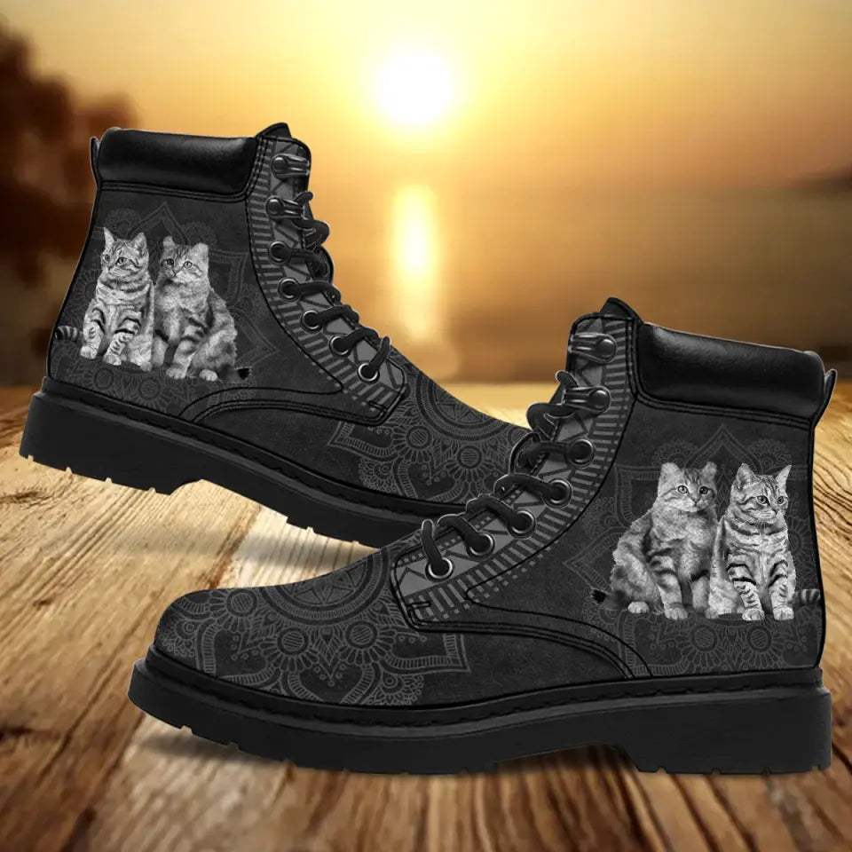 Personalized Mandala Cat Cute Cat Lovers Gift Leather Boots Printed KVH231086