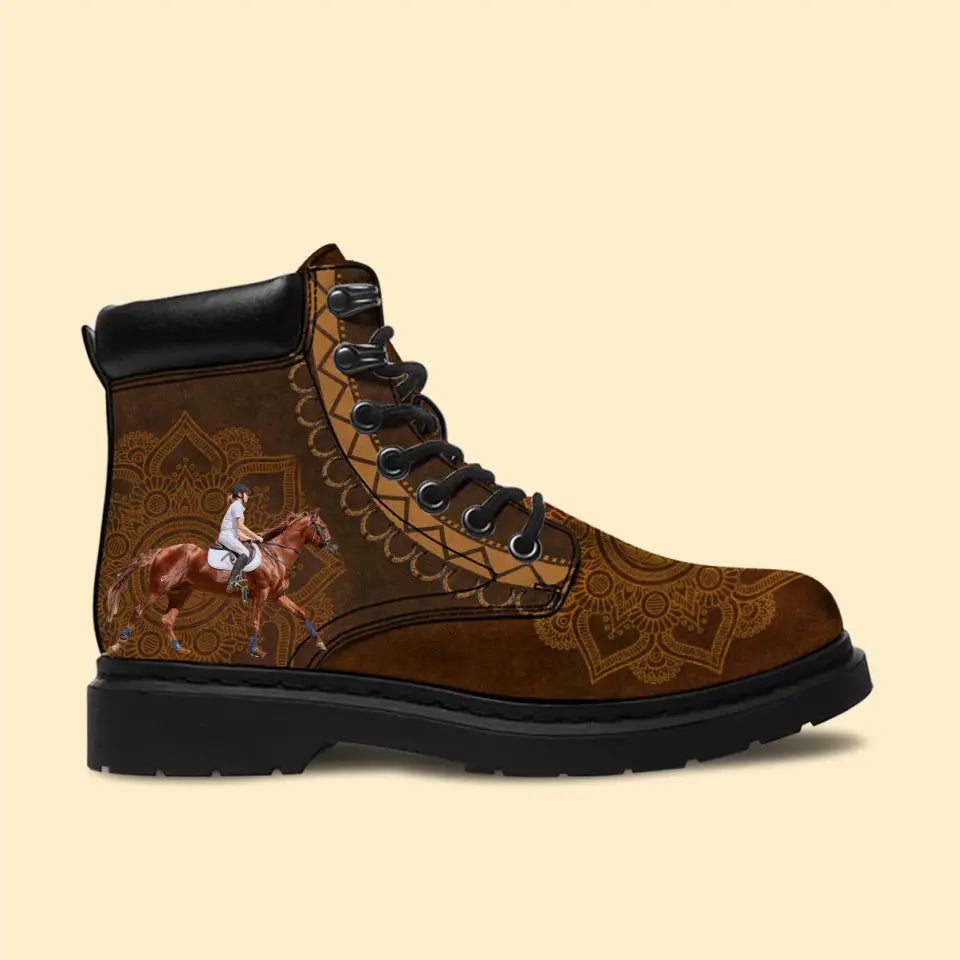 Personalized Upload Your Horse Riding Photo Horse Girl Horse Lovers Gift Leather Boots Printed VQ231094