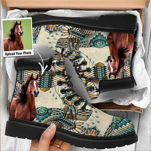 Personalized Upload Your Horse Photo Horse Leather Boots Printed NTMTHN231128