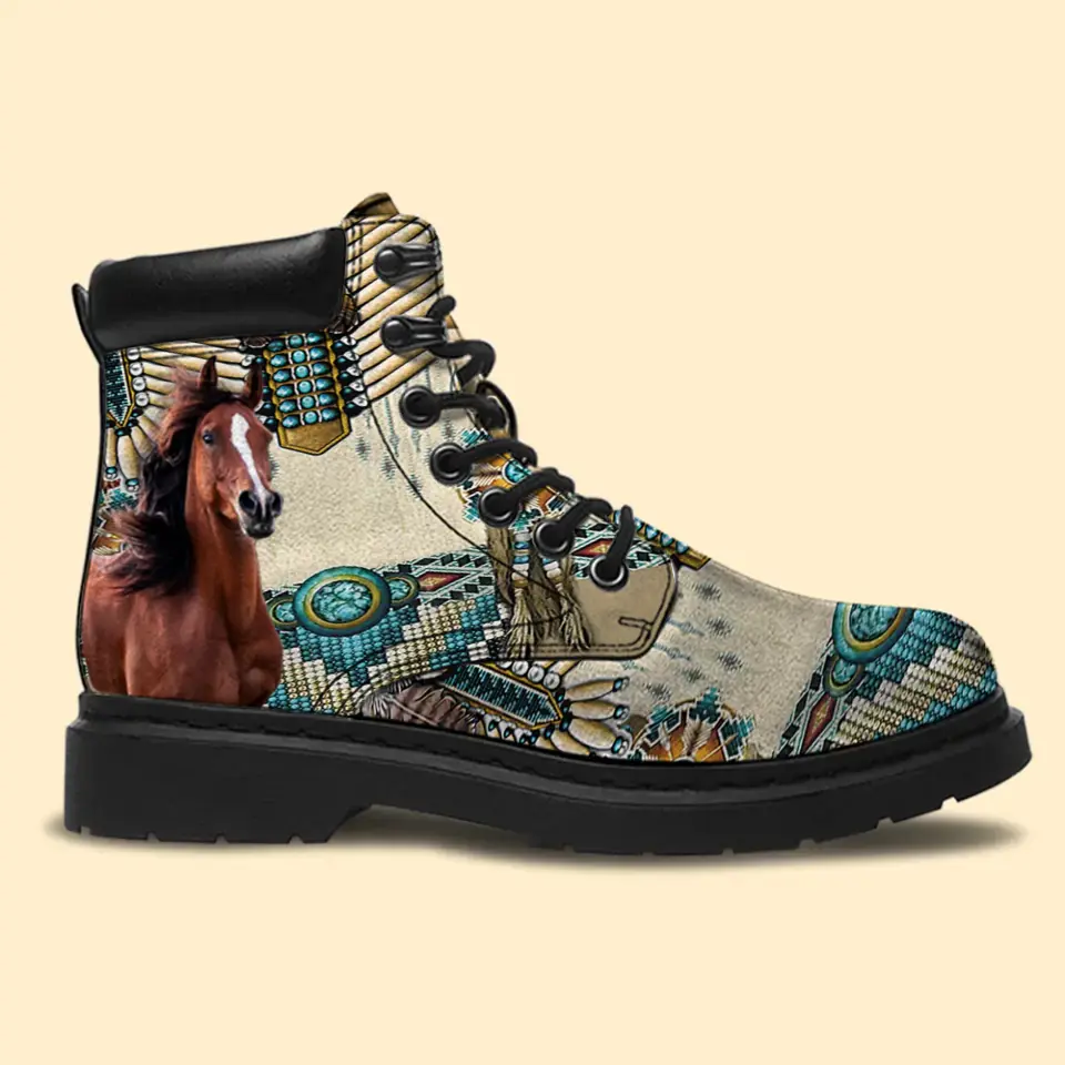 Personalized Upload Your Horse Photo Horse Leather Boots Printed NTMTHN231128