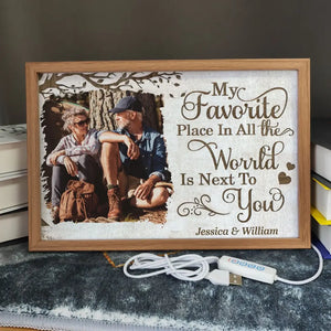 Personalized Upload Your Photo My Favorite Place In All The World Is Next To You Light Frame Canvas Printed HTHVQ231143