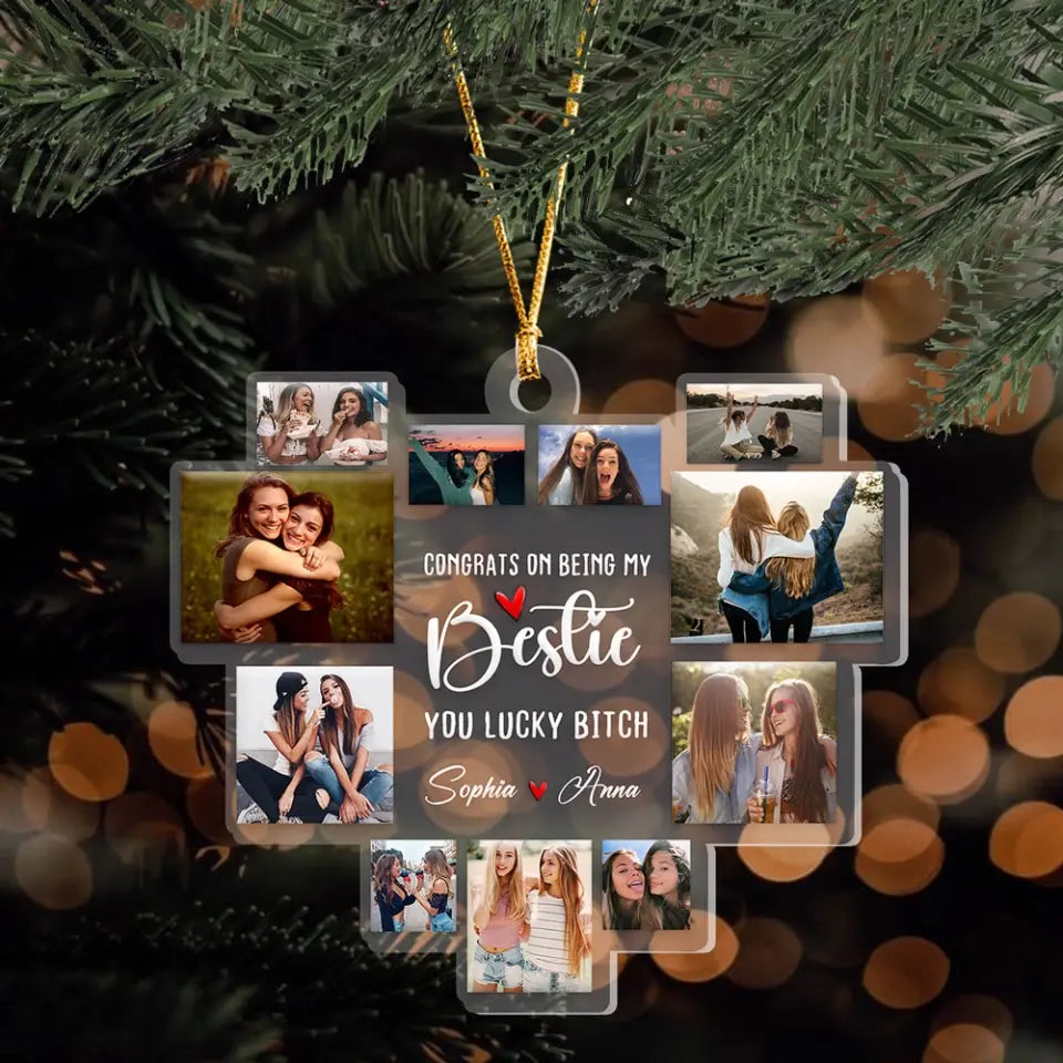 Personalized Upload Your Photo Congrats On Being My Bestie You Lucky Bitch Best Friend Gift Christmas Gift Acrylic Ornament Printed HN231135