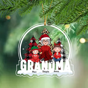 Personalized Grandma & Kid Names Xmas Gift Acrylic Ornament Printed LVA231141