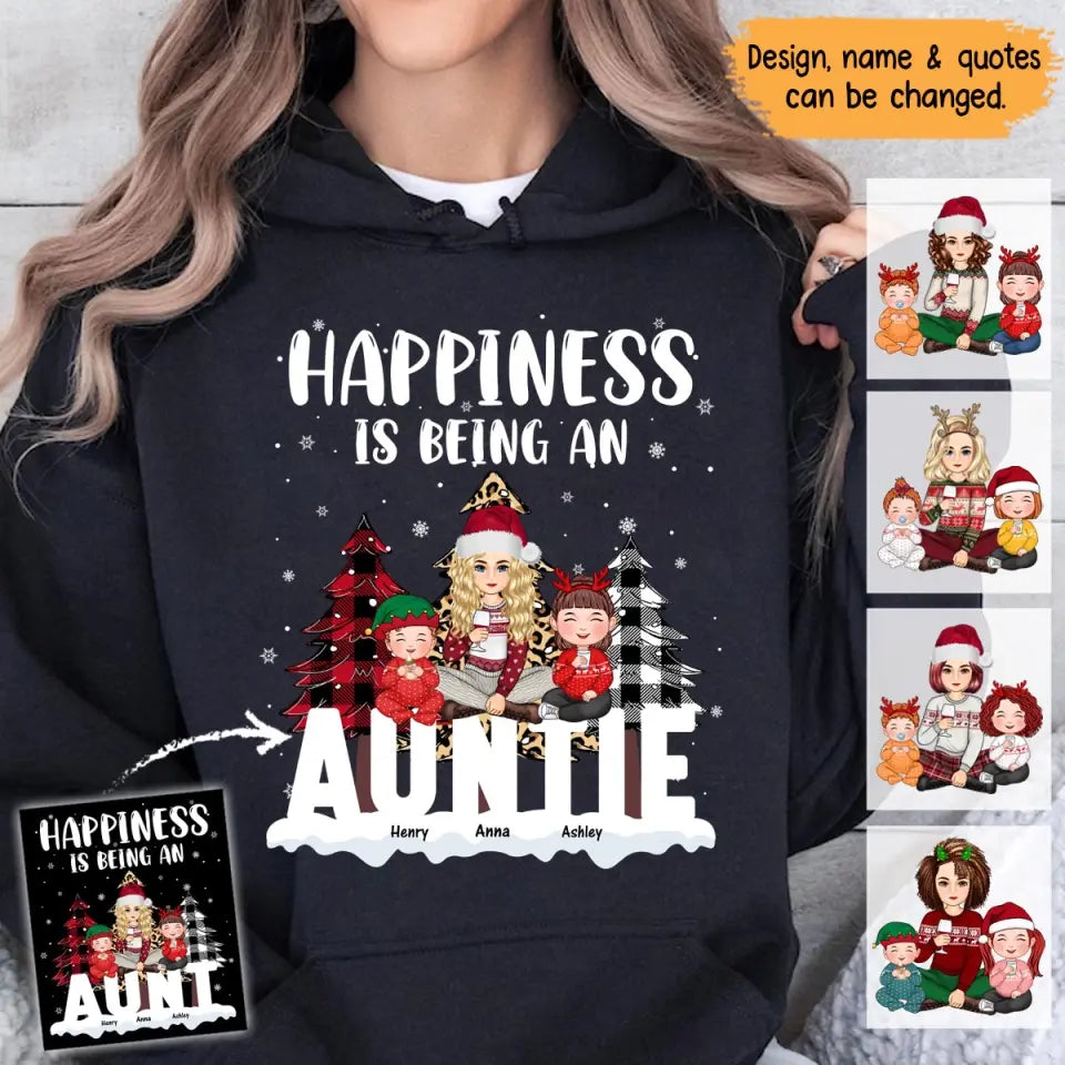 Personalized Happiness Is Being An Auntie Kid Names Christmas Gift Hoodie 2D Printed LVA231144