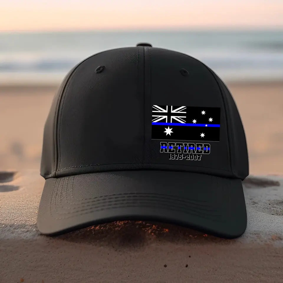 Personalized Australian Thin Blue Line Retired Custom Served Times Black Cap QTHN1162