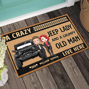 Personalized A Crazy Jeep Lady And A Grumpy Old Man Live Here Couple Jeep Doormat Printed KVH231157