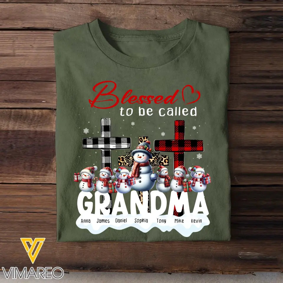 Personalized Blessed To Be Called Grandma Snowman Kid Names T-shirt Printed HN231175