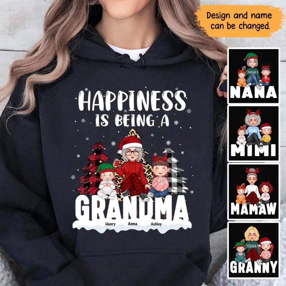 Personalized Happiness Is Being A Grandma Christmas Gift Hoodie 2D Printed LVA231205