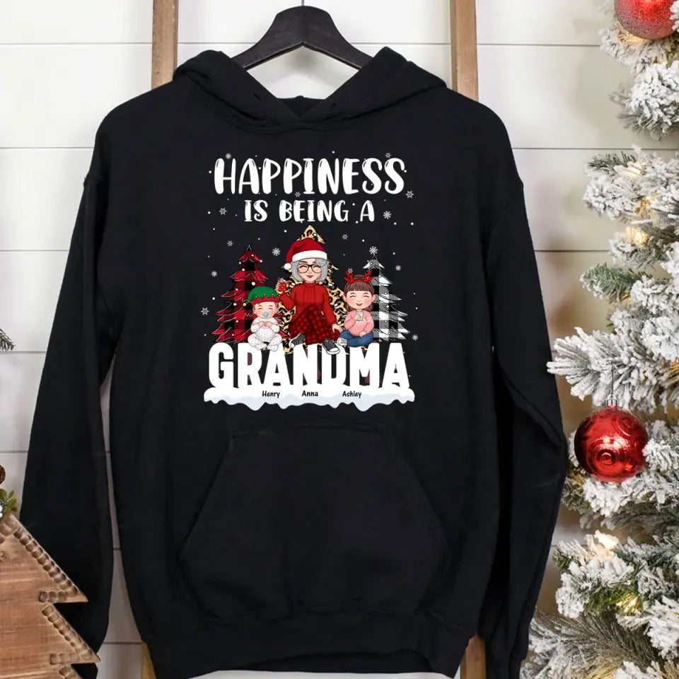 Personalized Happiness Is Being A Grandma Christmas Gift Hoodie 2D Printed LVA231205