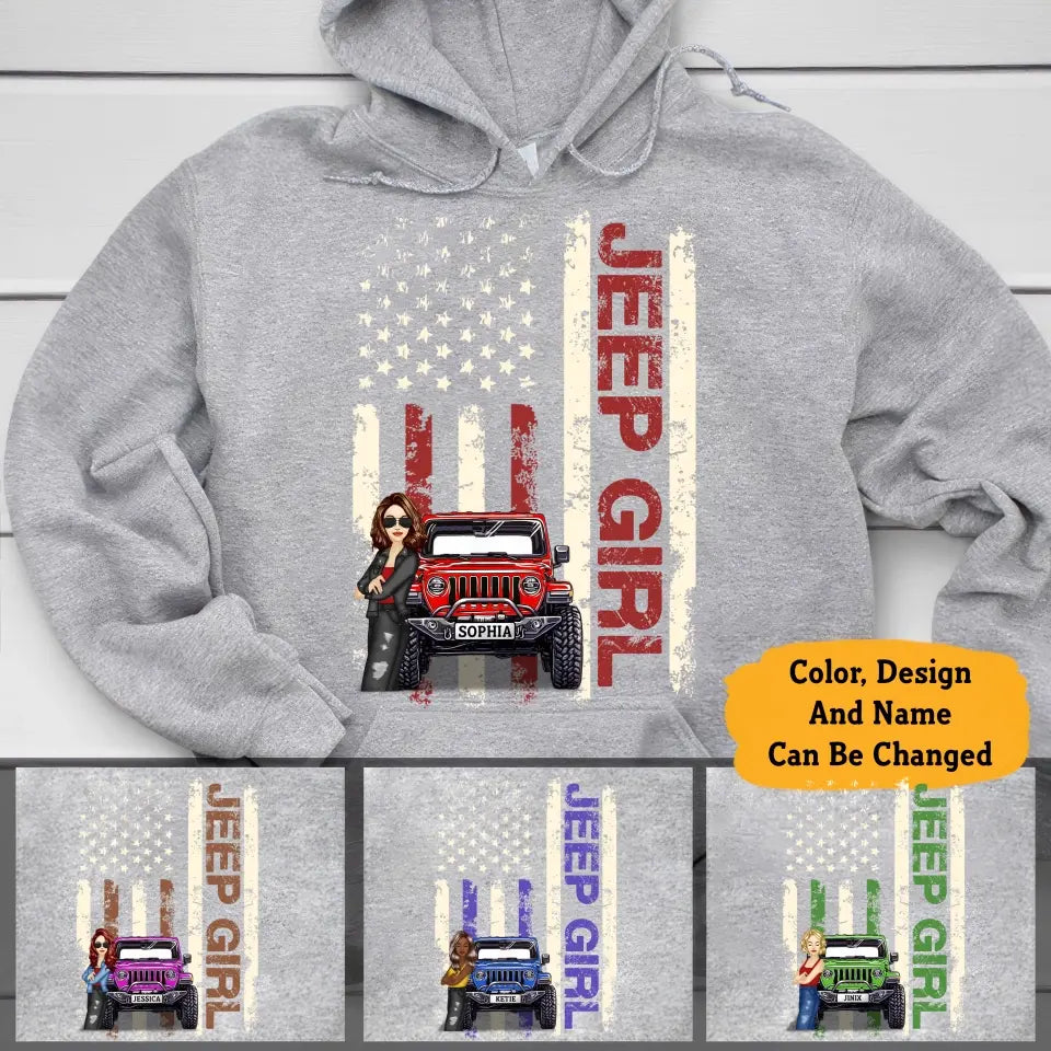 Personalized US Jeep Girl Custom Name Jeep Hoodie 2D Printed KVH231229