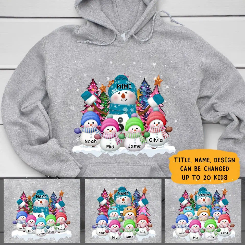 Personalized Grandma Snowman & Kid Name Christmas Tree Xmas Gift Hoodie 2D Printed KVH231236