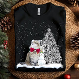 Personalized Upload Your Cat Photo Snowman Christmas Tree T-shirt Printed MTVQ231269