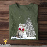 Personalized Upload Your Cat Photo Snowman Christmas Tree T-shirt Printed MTVQ231269