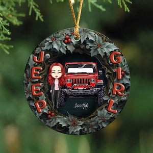 Personalized Jeep Girl Christmas Gift Ceramic or Acrylic Ornament Printed MTVQ231276