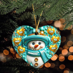 Personalized Grandma Snowman Heart with Kid Names 3D Wrap Bundle Heart Ceramic Ornament Printed HN231287