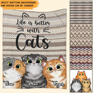 Personalized Life Is Better With Cats Knitting Sherpa or Fleece Blanket Printed VQ231315