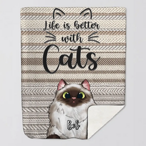 Personalized Life Is Better With Cats Knitting Sherpa or Fleece Blanket Printed VQ231315