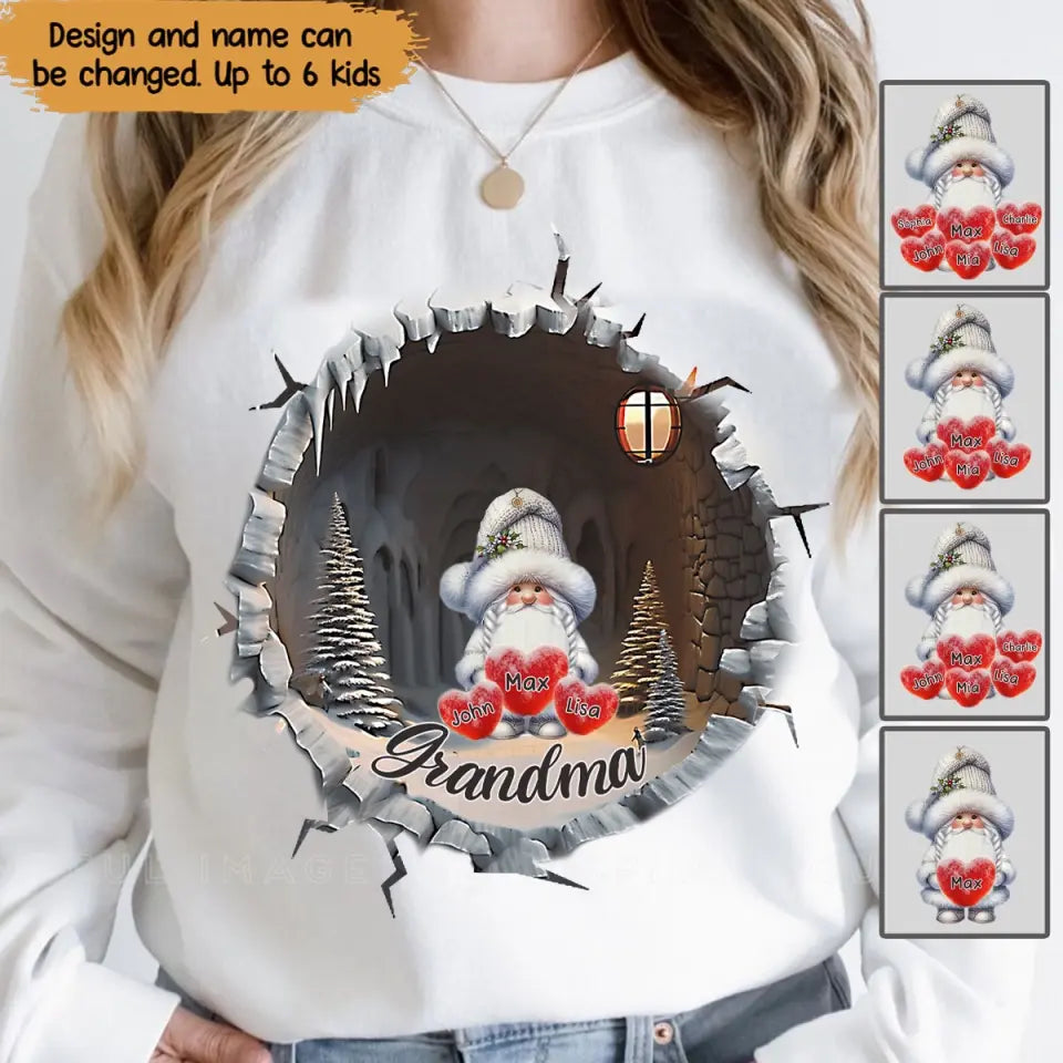 Personalized Grandma Gnome Custom Kid's Name Christmas Gift Sweatshirt Printed VQ231336