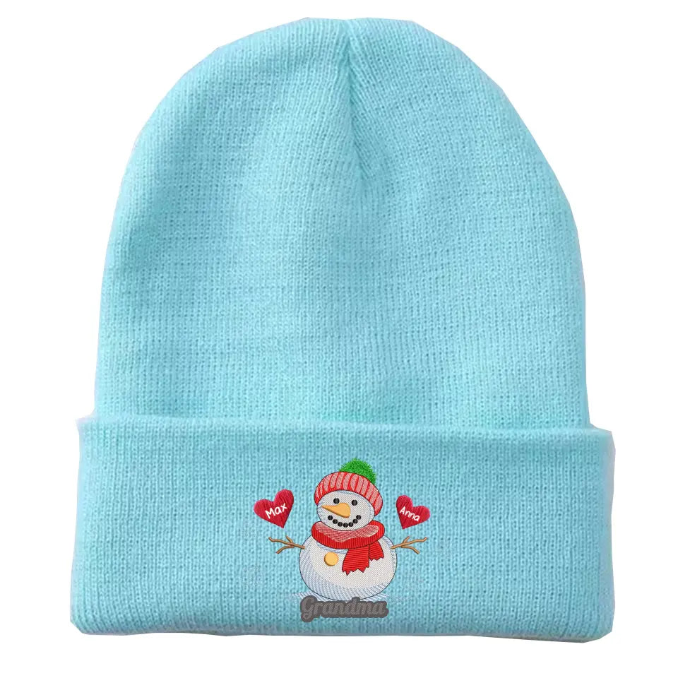 Personalized Grandma Snowman Custom Kid's Name Embroidered Beanie Printed VQ231352