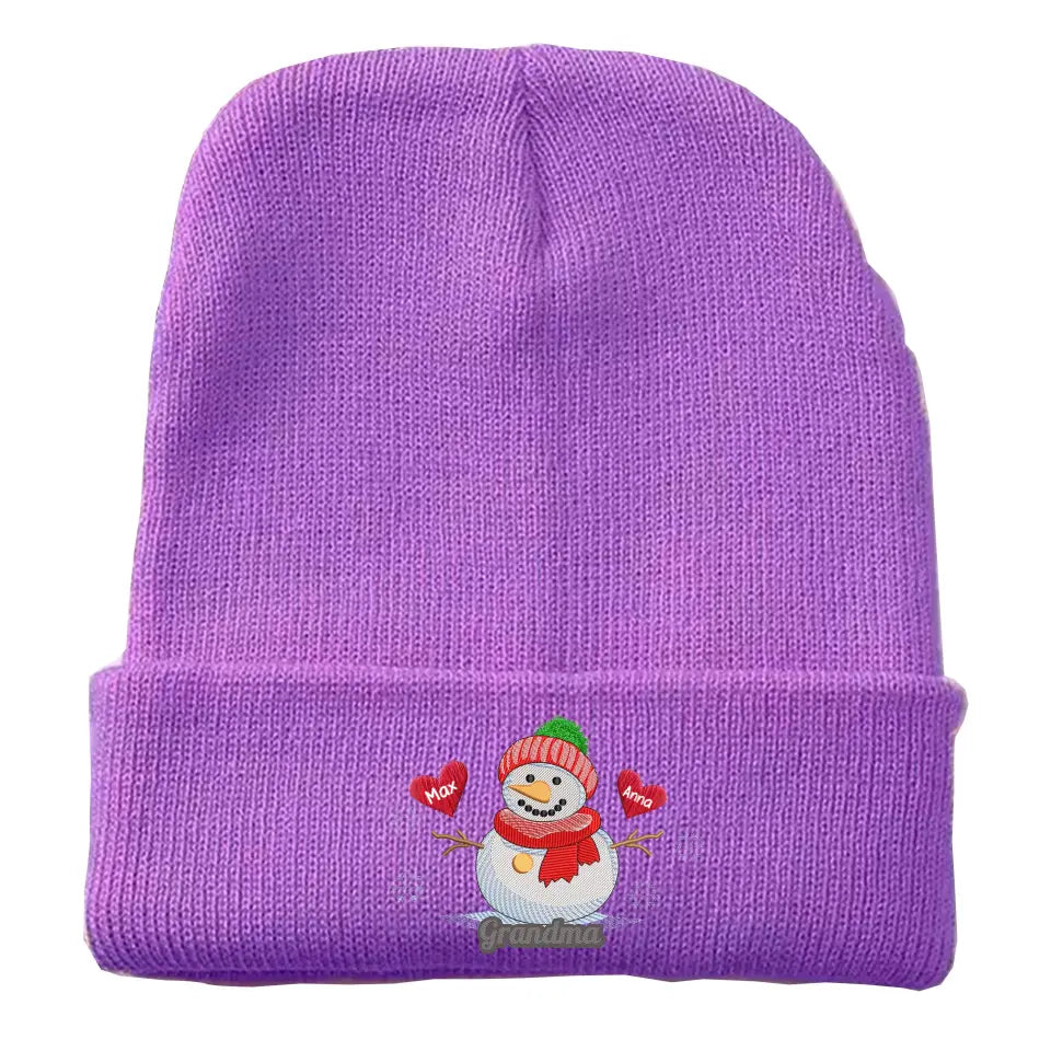 Personalized Grandma Snowman Custom Kid's Name Embroidered Beanie Printed VQ231352