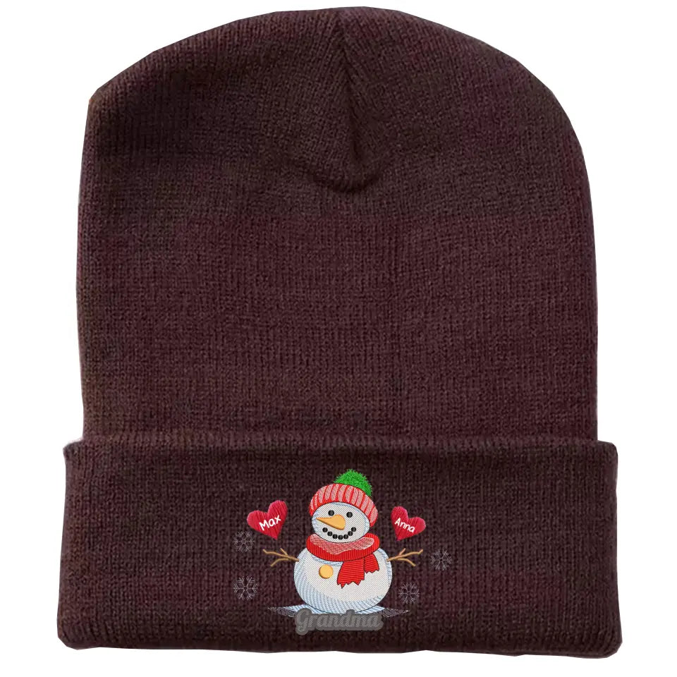 Personalized Grandma Snowman Custom Kid's Name Embroidered Beanie Printed VQ231352