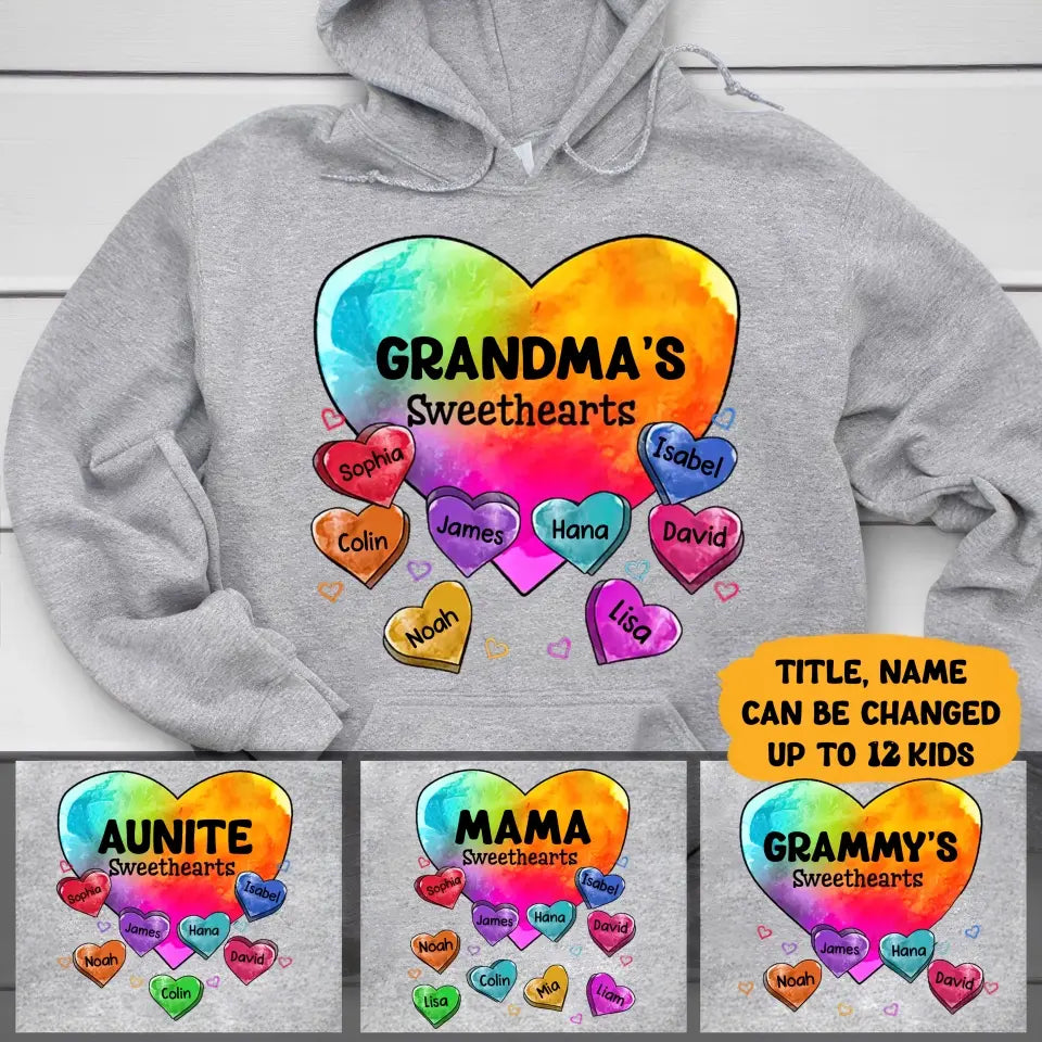 Personalized Grandma's Sweethearts Kid Names Hoodie 2D Printed KVH231375