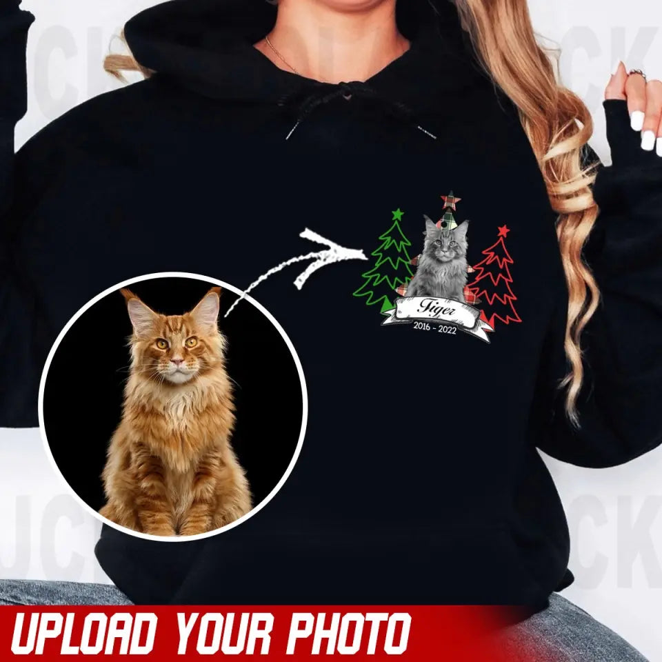 Personalized Upload Your Photo Custom Name & Time Cat Christmas Tree Hoodie 2D Printed VQ231390