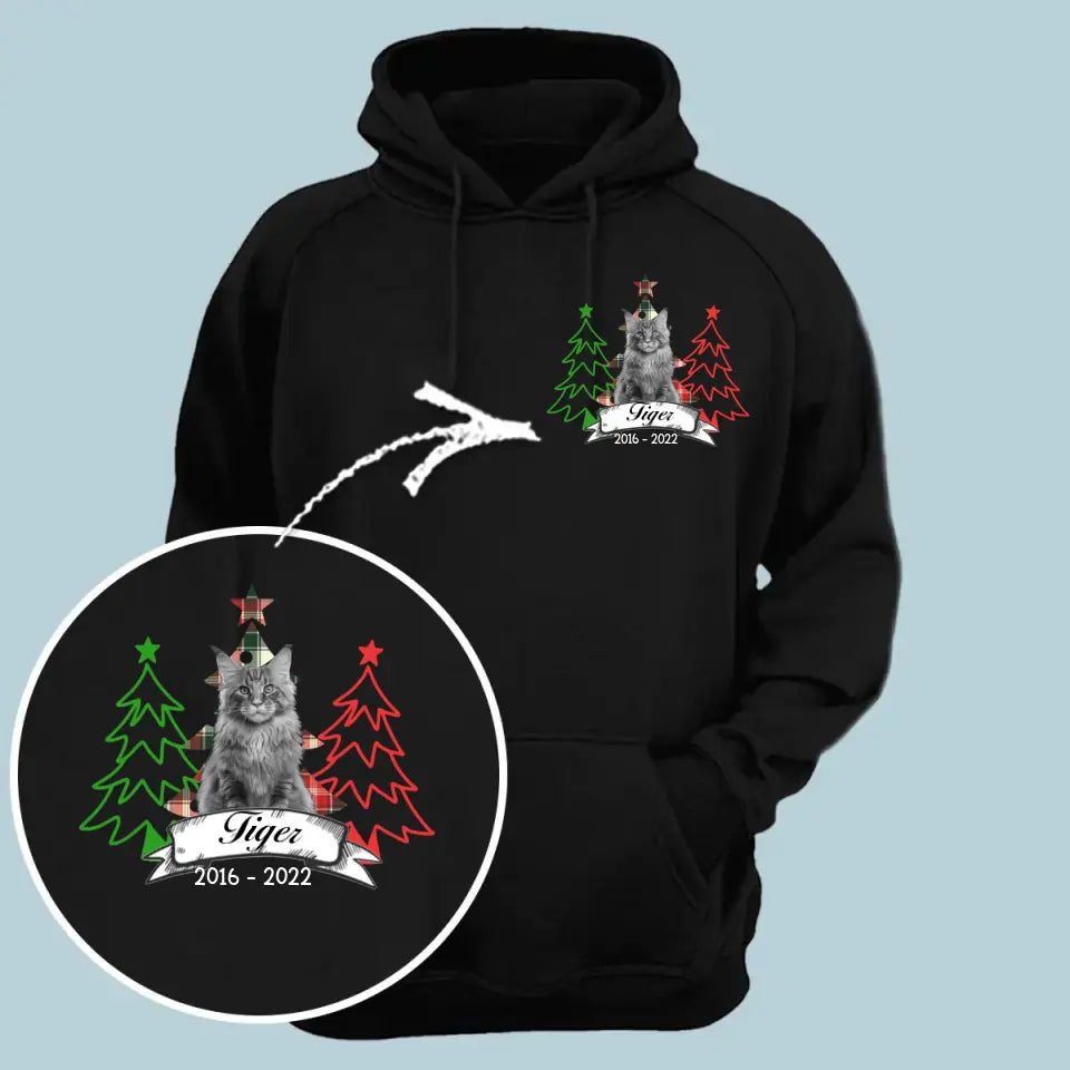 Personalized Upload Your Photo Custom Name & Time Cat Christmas Tree Hoodie 2D Printed VQ231390