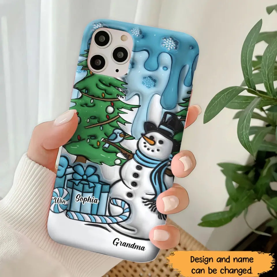 Personalized Grandma Snowman Custom Kid's Name Christmas Gift Phonecase Printed HN231402