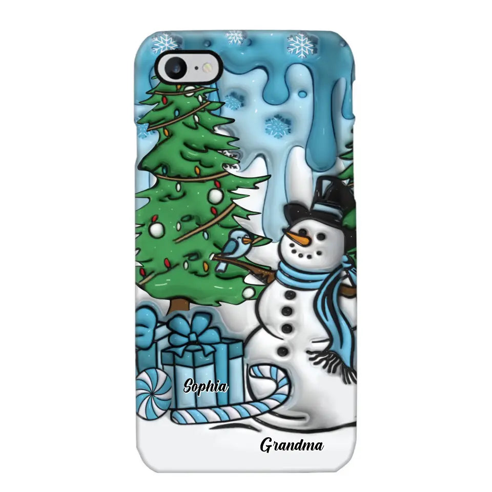 Personalized Grandma Snowman Custom Kid's Name Christmas Gift Phonecase Printed HN231402