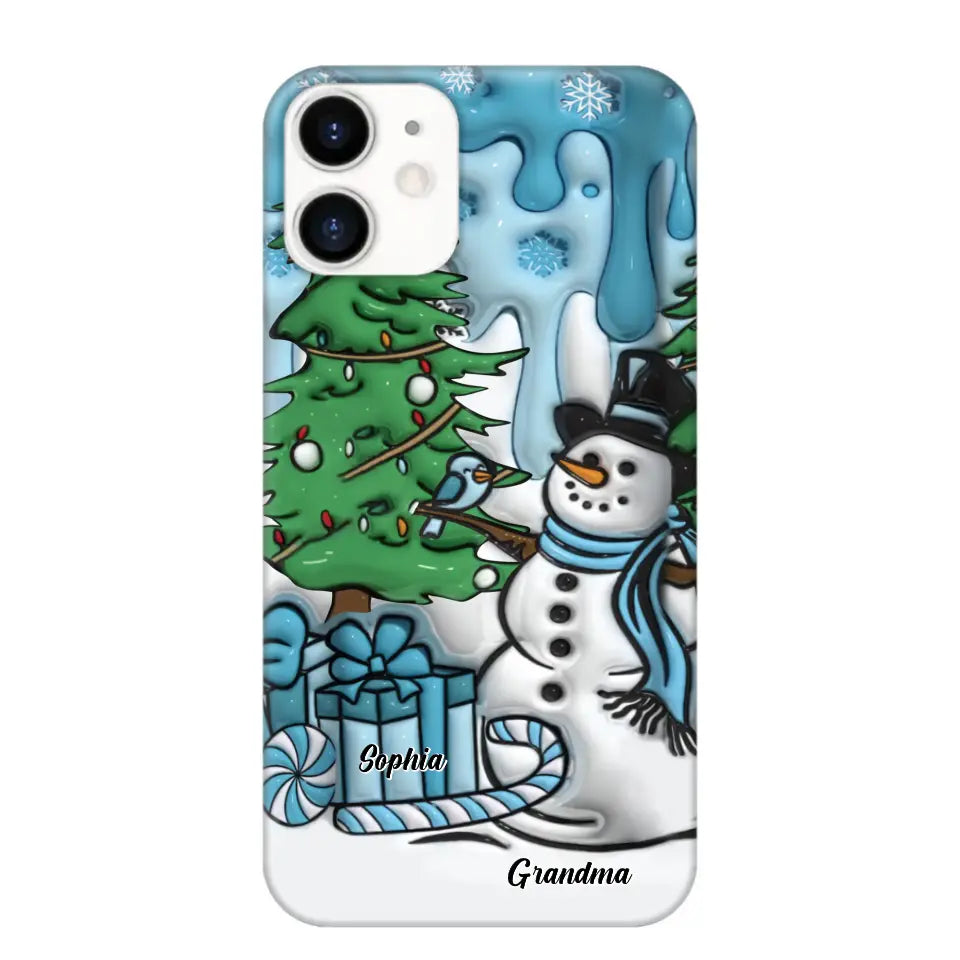 Personalized Grandma Snowman Custom Kid's Name Christmas Gift Phonecase Printed HN231402