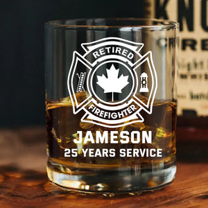 Personalized Canadian Retired Firefighter Custom Name & Service Time Whiskey Glass Printed QTKVH231463