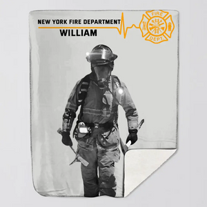 Personalized Upload Your US Firefighter Photo Custom Name Sherpa or Fleece Blanket Printed QTKVH231473