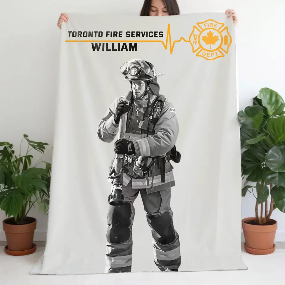 Personalized Upload Your Canadian Firefighter Photo Custom Name Sherpa or Fleece Blanket Printed QTKVH231473