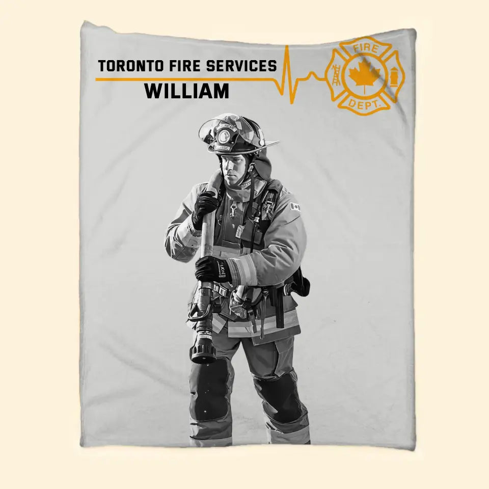 Personalized Upload Your Canadian Firefighter Photo Custom Name Sherpa or Fleece Blanket Printed QTKVH231473