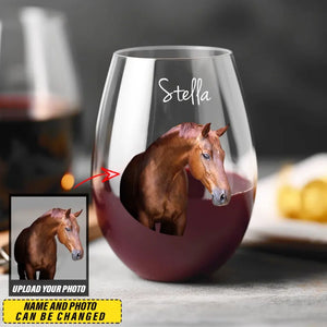 Personalized Upload Your Horse Photo Horse Lovers Gift Wine Glasses Printed KVH231489