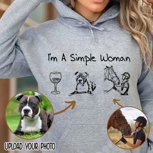 Personalized Upload Your Photo I'm A Simple Woman Dog Lovers Horse Lovers Gift Hoodie 2D Printed HN231517