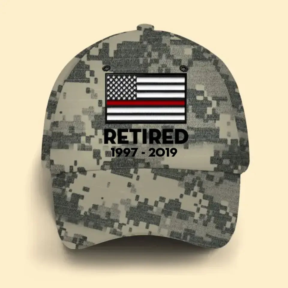 Personalized Thin Red Line US Retired Firefighter Custom Served Time Cap QTLVA231537