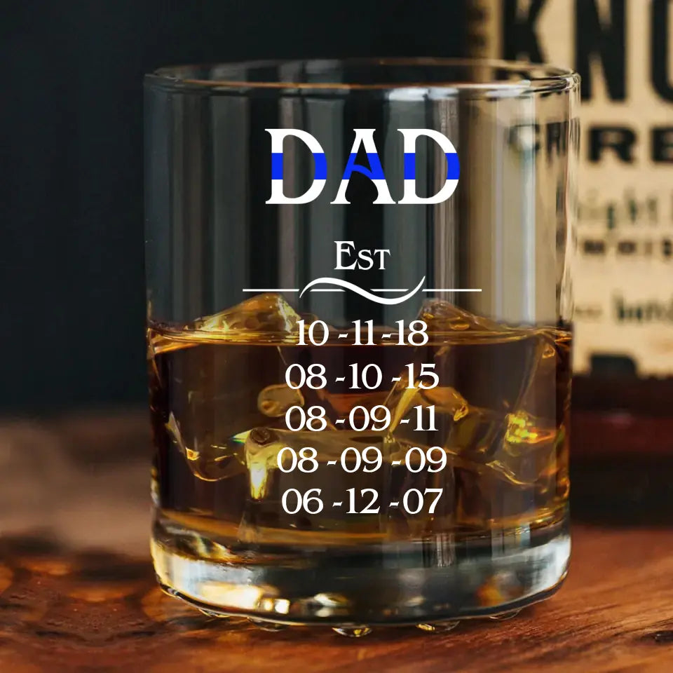 Personalized US Thin Blue Line Thin Red Line Dad Retired Whiskey Glass Printed QTLVA1550