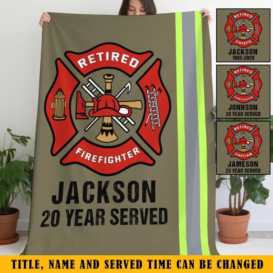 Personalized Retired Firefighter Sherpa or Fleece Blanket Printed QTKH1614