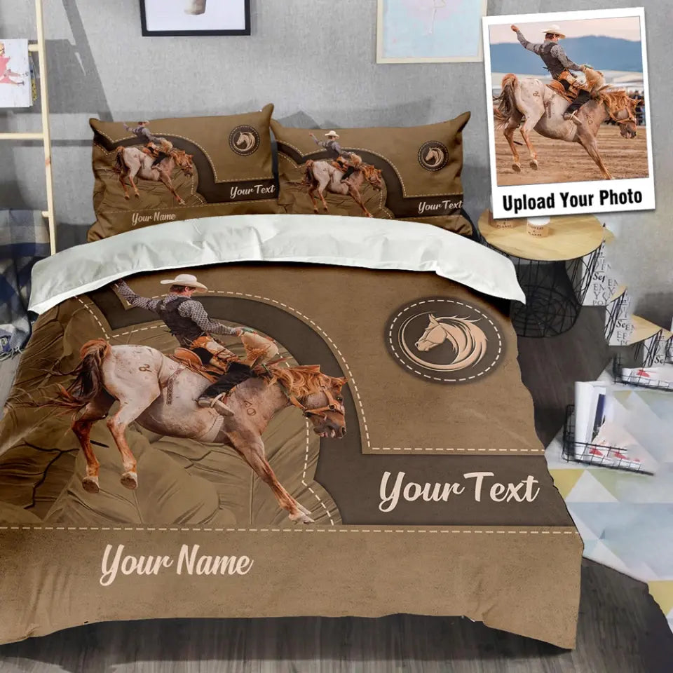 Personalized Upload Your Horse Riding Photo Horse Lovers Gift Bedding Set Printed HN231625