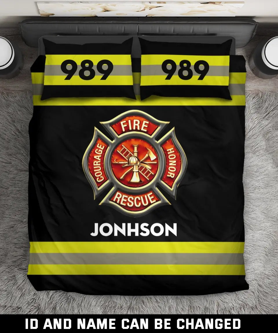 Personalized Firefighter Custom Name & Badge Number Bedding Set Printed QTKH1702