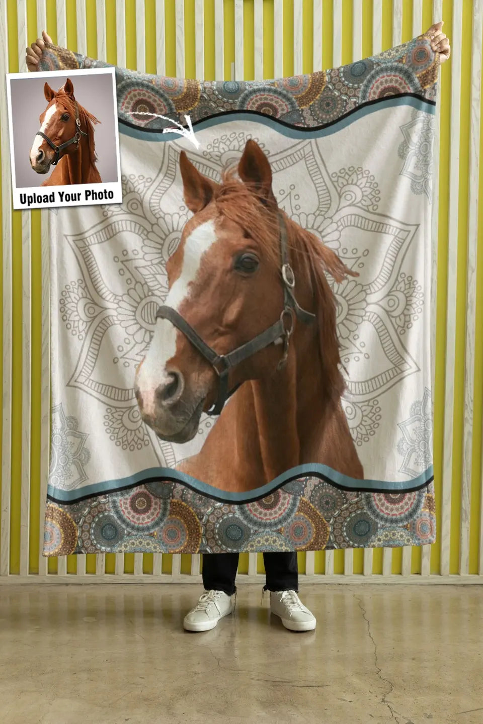 Personalized Upload Your Horse Photo Sherpa or Fleece Blanket Printed HN1700