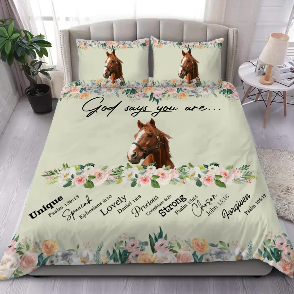 Personalized Upload Your Horse Photo God Says You Are Horse Lovers Gift Bedding Set Printed HN231695