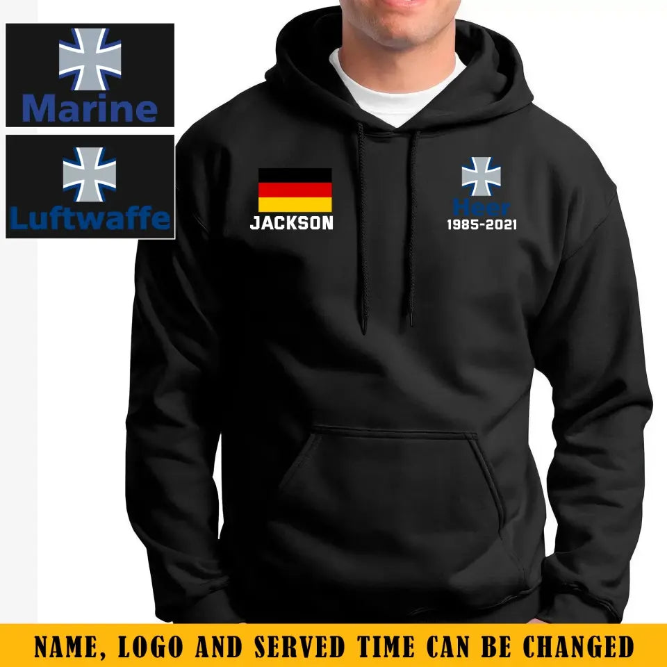 Personalized German Veteran/Soldier Custom Name & Time Hoodie 2D Printed KVH231708