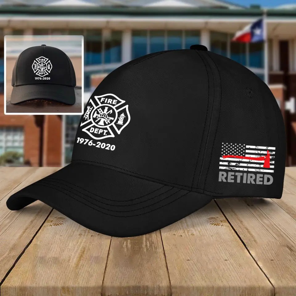 Personalized Retired US Firefighter Custom Time Black Cap VQ1710