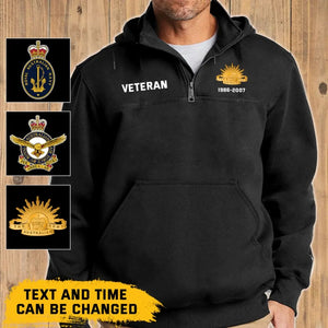 Personalize Australian Defence Force Veteran Retired 1/4 Zip Hoodie Print QTHN1724